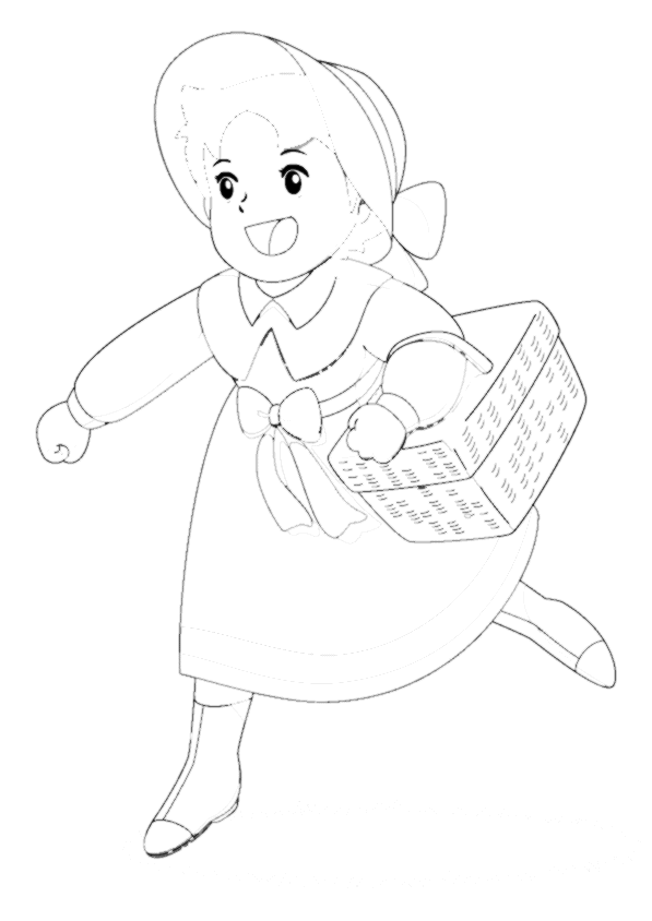 coloriage heidi et son panier sous le bras
